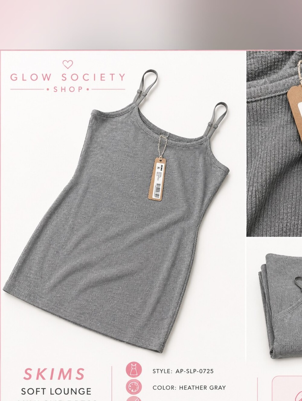 NWT Skims Heather Gray Ribbed Cami Slip